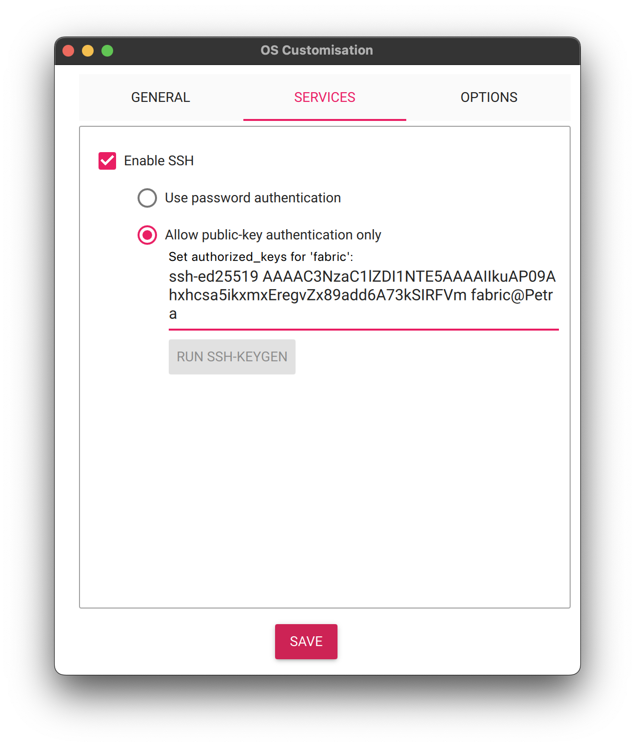 Raspberry Pi Imager Settings Services