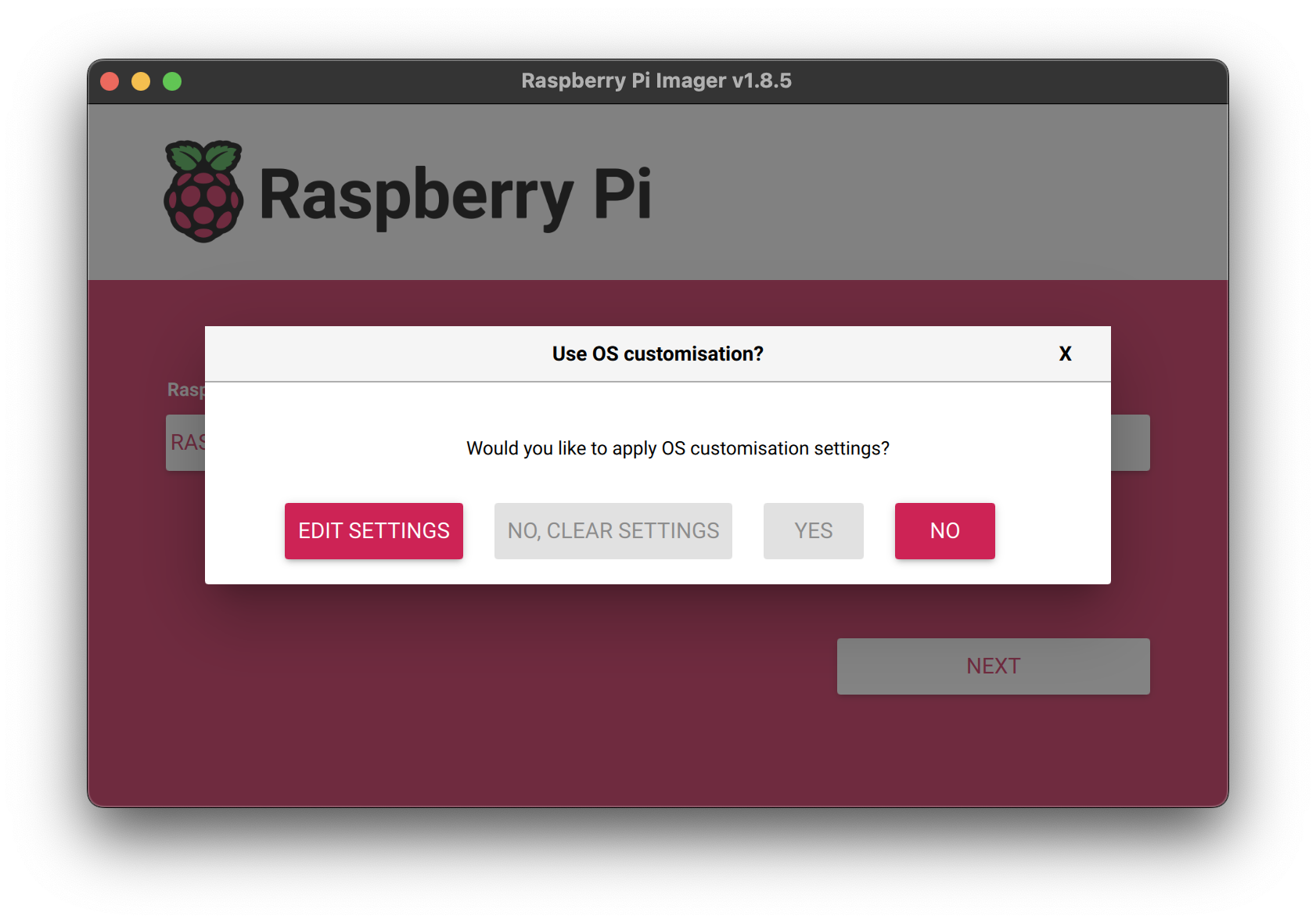 Raspberry Pi Imager Settings